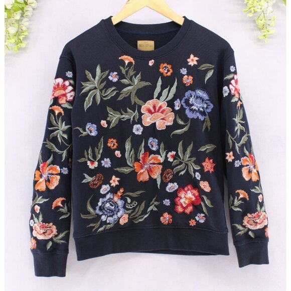 DRIFTWOOD Tops - Driftwood Women's Embroidered Teddy Floral Black Pullover Sweatshirt Sz M